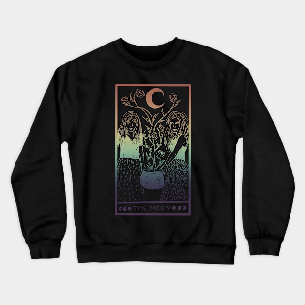 Midnight Margarita Moon - tarot card pastel rainbow Crewneck Sweatshirt by TheDoodlemancer